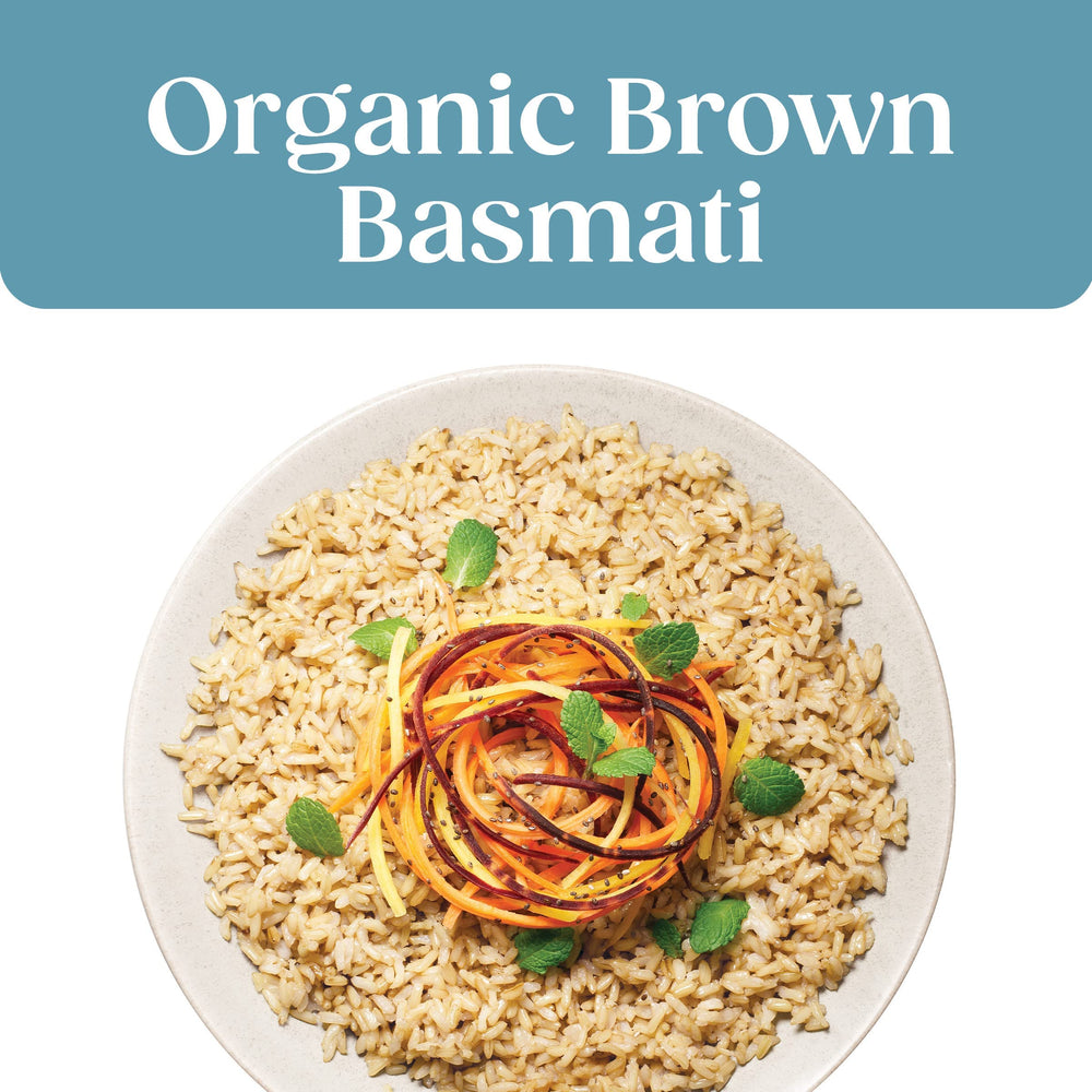 Vegetarian‑friendly SEEDS OF CHANGE organic brown basmati rice.