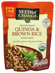 SEEDS OF CHANGE Rice & Quinoa Blend Garlic Organic packaging ready for quick meals.