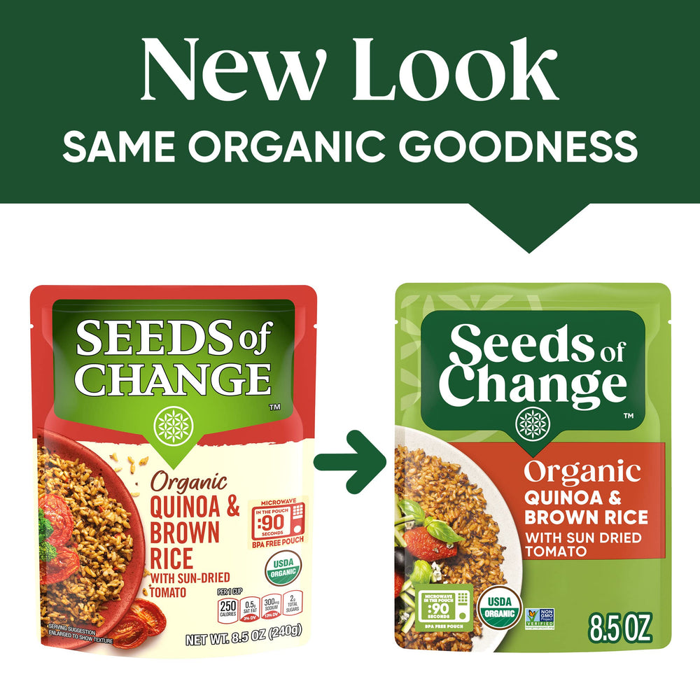 SEEDS OF CHANGE sun-dried tomatoes flavor the grain blend, ideal for weeknight bowls.