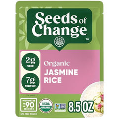 SEEDS OF CHANGE microwave-ready rice pouch for quick dinners.