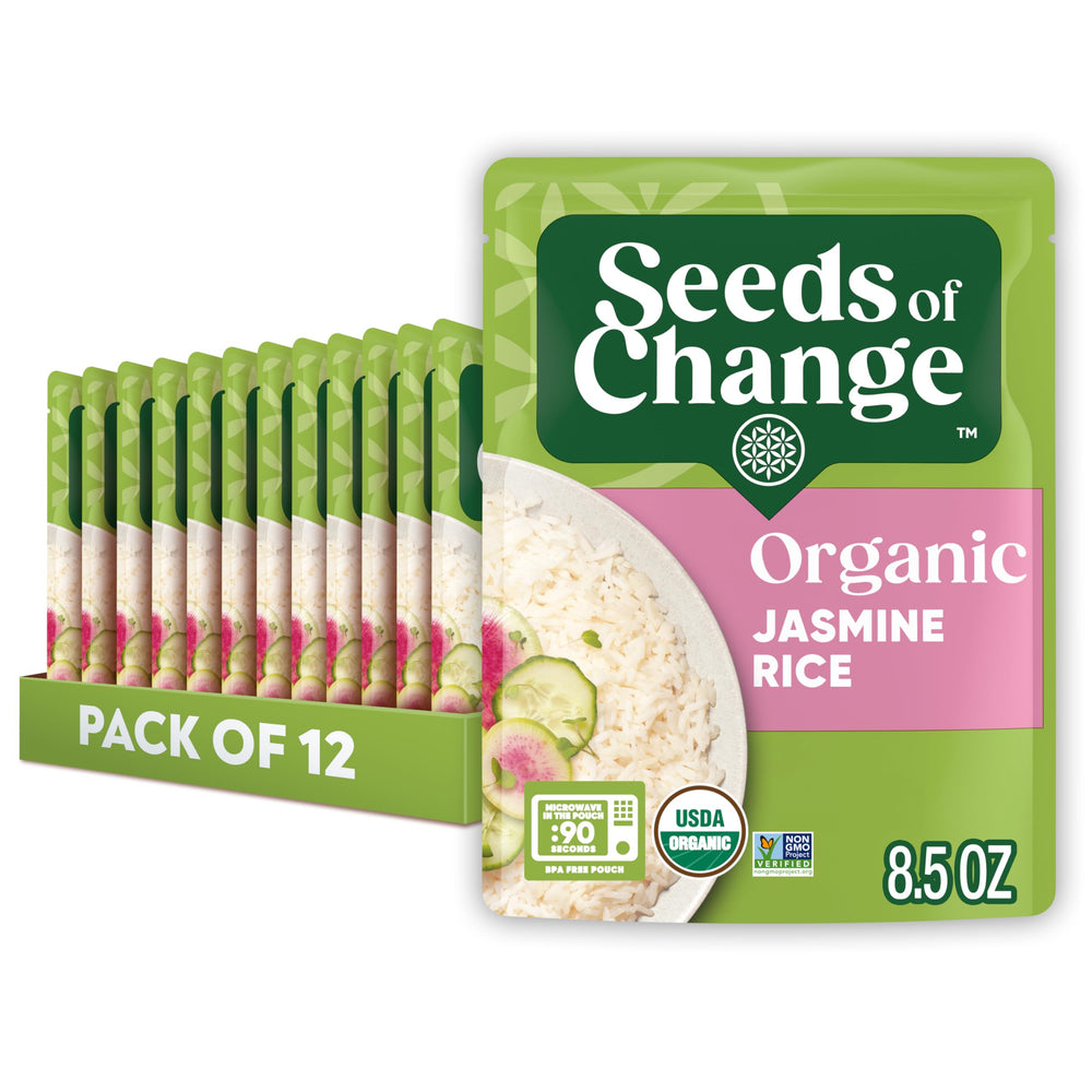 SEEDS OF CHANGE jasmine rice pack ready for pantry and quick meals.