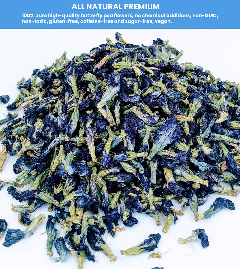 Seeyoung dried butterfly pea flowers ready to brew caffeine-free tea.