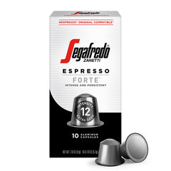 Segafredo Zanetti Forte espresso capsules pack for bold at-home espresso.