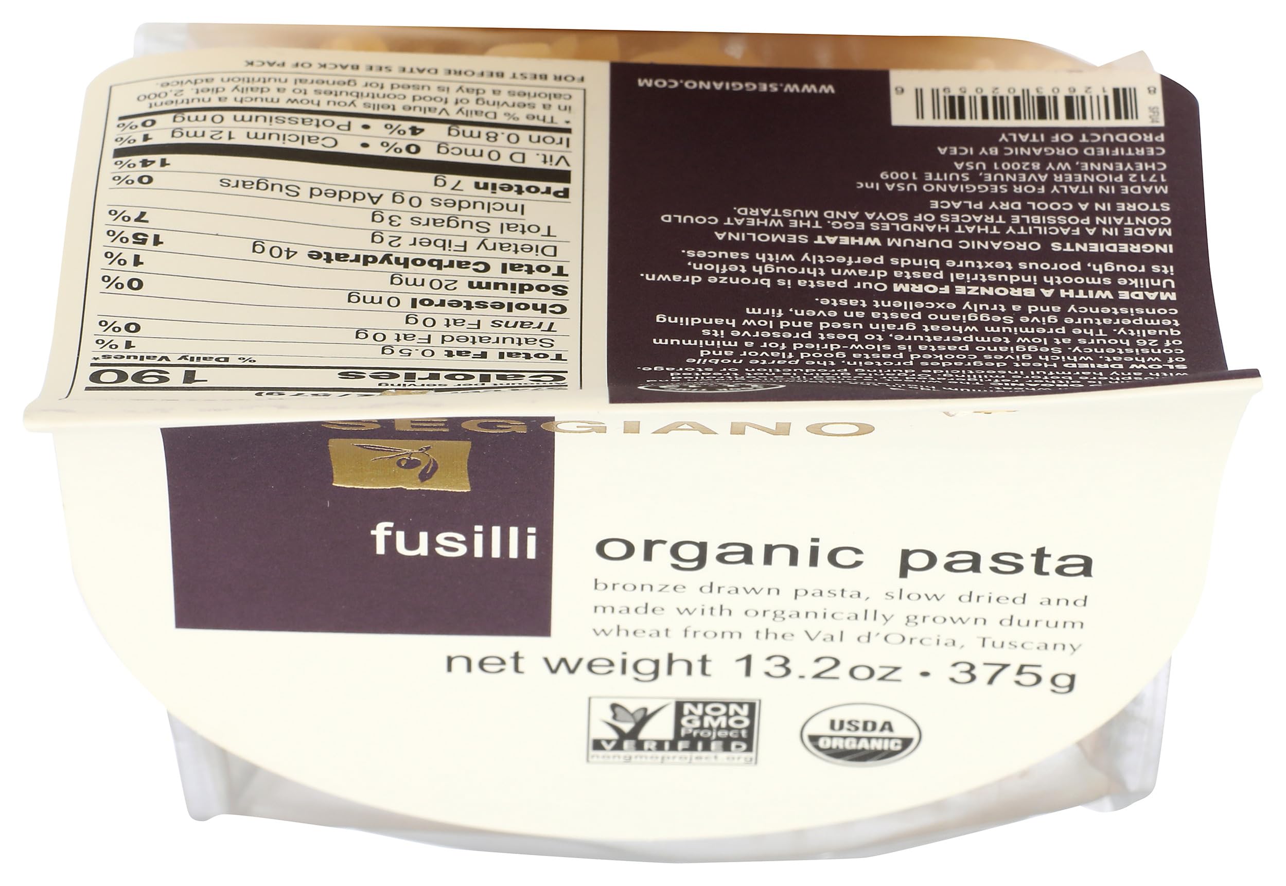 Seggiano Organic Fusilli plated with tomato basil sauce
