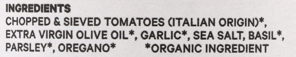 Seggiano Organic Garlic Marinara ingredients closeup highlights tomatoes