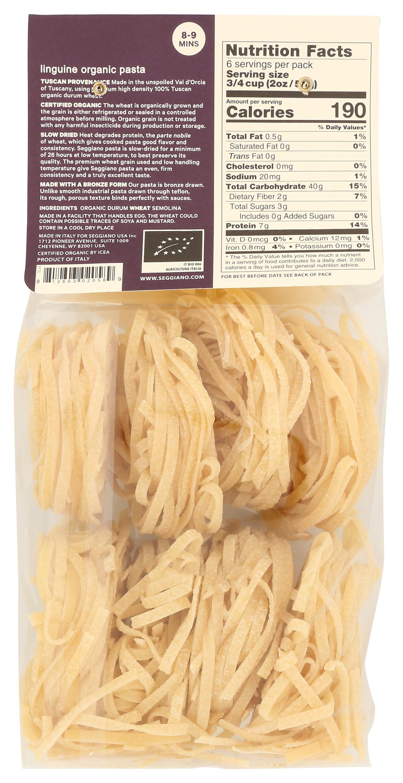 Seggiano Organic Linguine on shelf display, ideal for stocking a premium pantry.