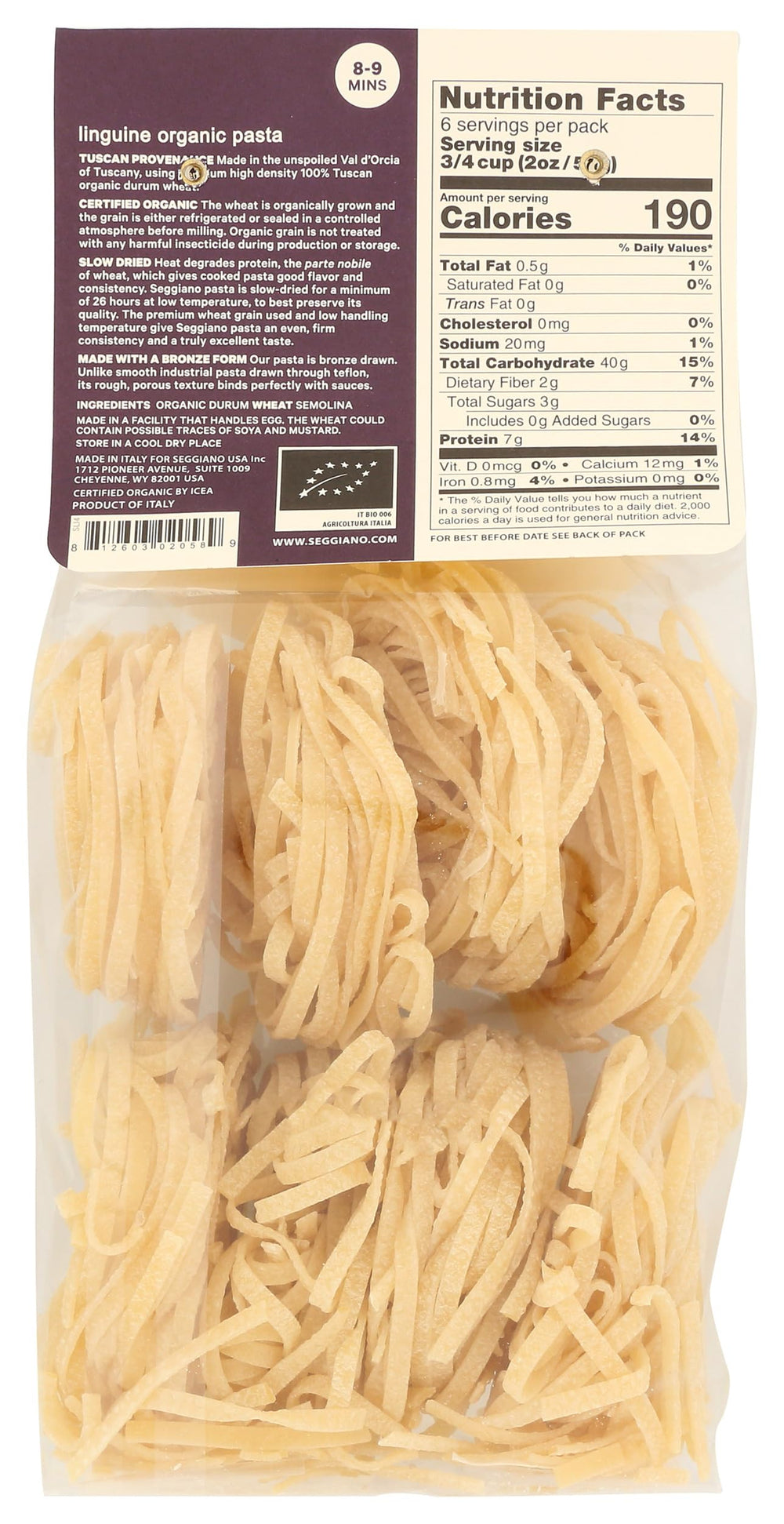 Seggiano Organic Linguine on shelf display, ideal for stocking a premium pantry.