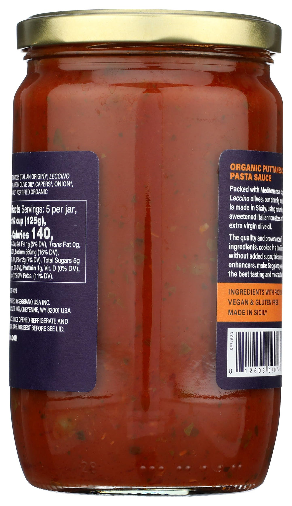 Seggiano organic puttanesca pasta sauce served in a bowl for tasting.