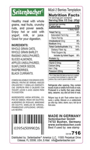 Seitenbacher Berries Temptation muesli in a bowl, perfect for a balanced breakfast