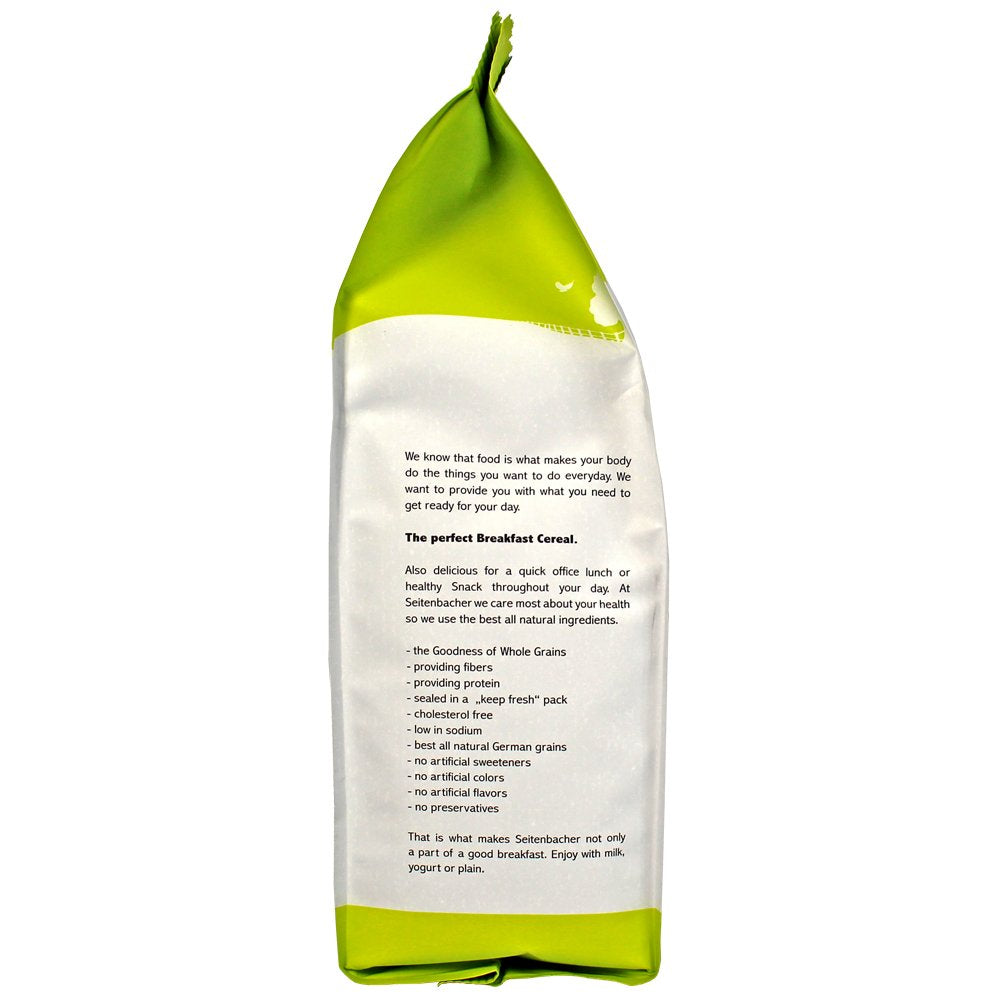 Seitenbacher low carb muesli ingredients close-up highlighting fiber and protein