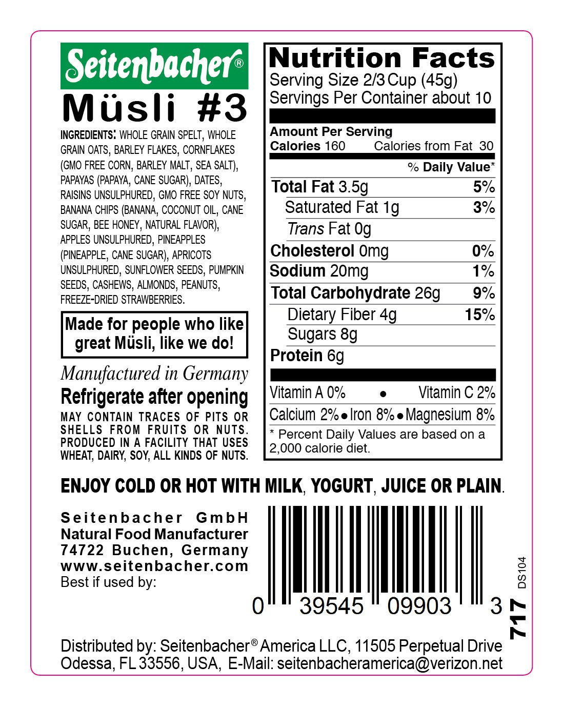16-ounce pack of Seitenbacher Muesli Cereal #3 for convenient use.
