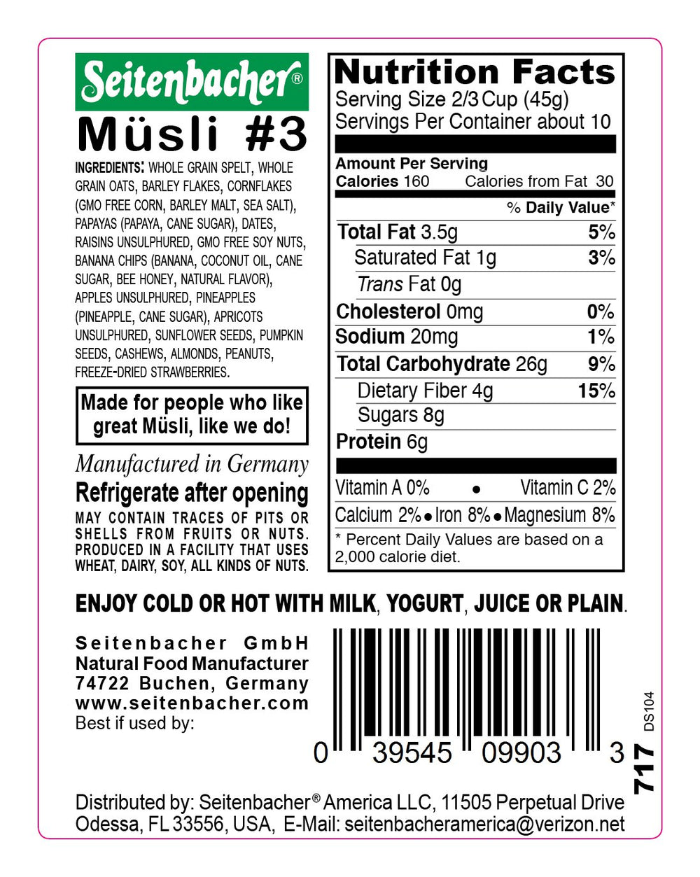16-ounce pack of Seitenbacher Muesli Cereal #3 for convenient use.