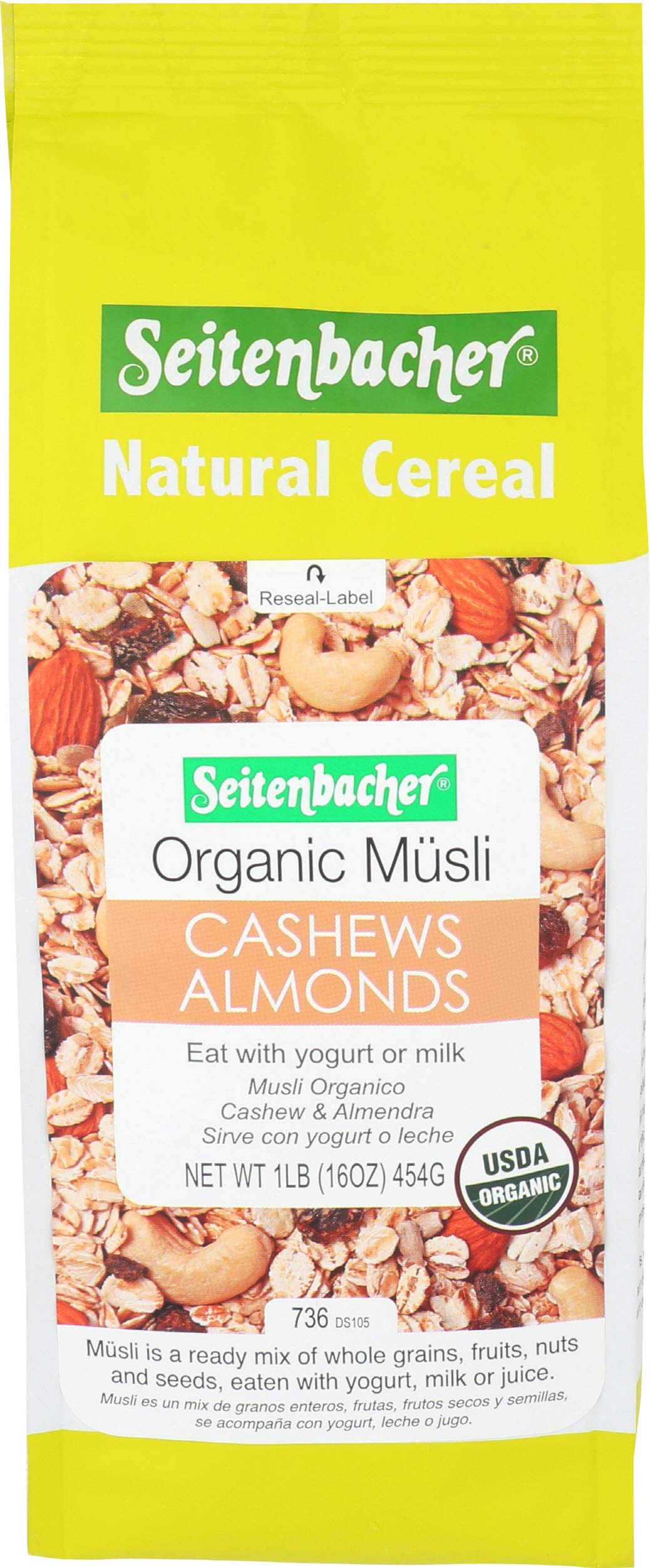 Seitenbacher Muesli No21 with cashews and apricots in bowl for a hearty breakfast
