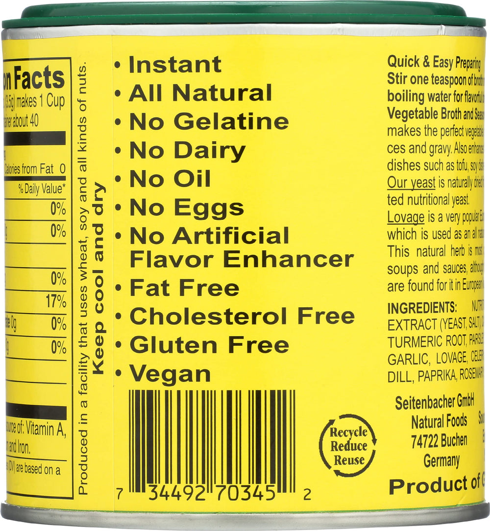 Seitenbacher can back shows ingredients and sustainable sourcing details.