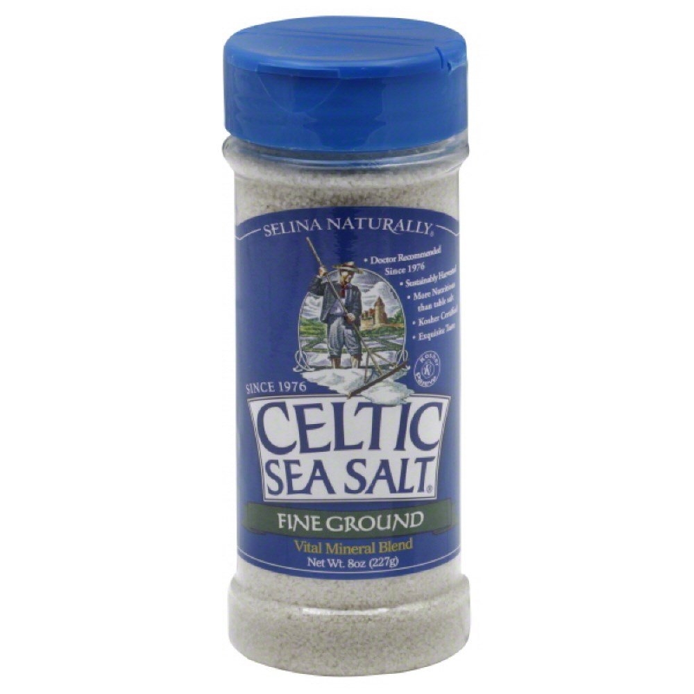 Selina Naturally Celtic Sea Salt fine ground shaker provides precise seasoning for everyday cooking.