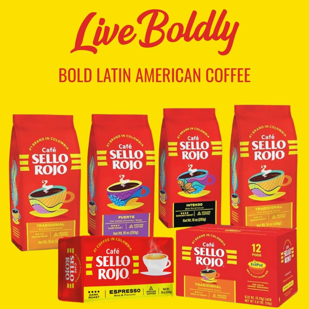 Steaming cup of Sello Rojo Traditional Medium Roast ready for drip brew