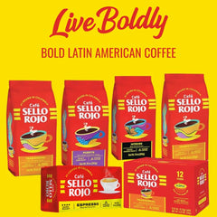 Steaming cup of Sello Rojo Traditional Medium Roast ready for drip brew
