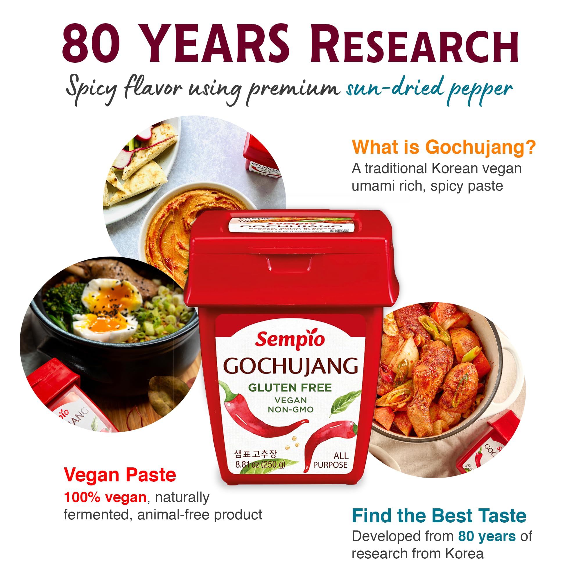 Sempio gluten free gochujang bottle label close-up highlighting heritage and authenticity