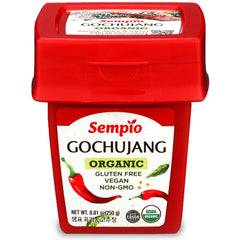 Sempio Organic Gochujang bottle front for authentic Korean flavor in cooked dishes.