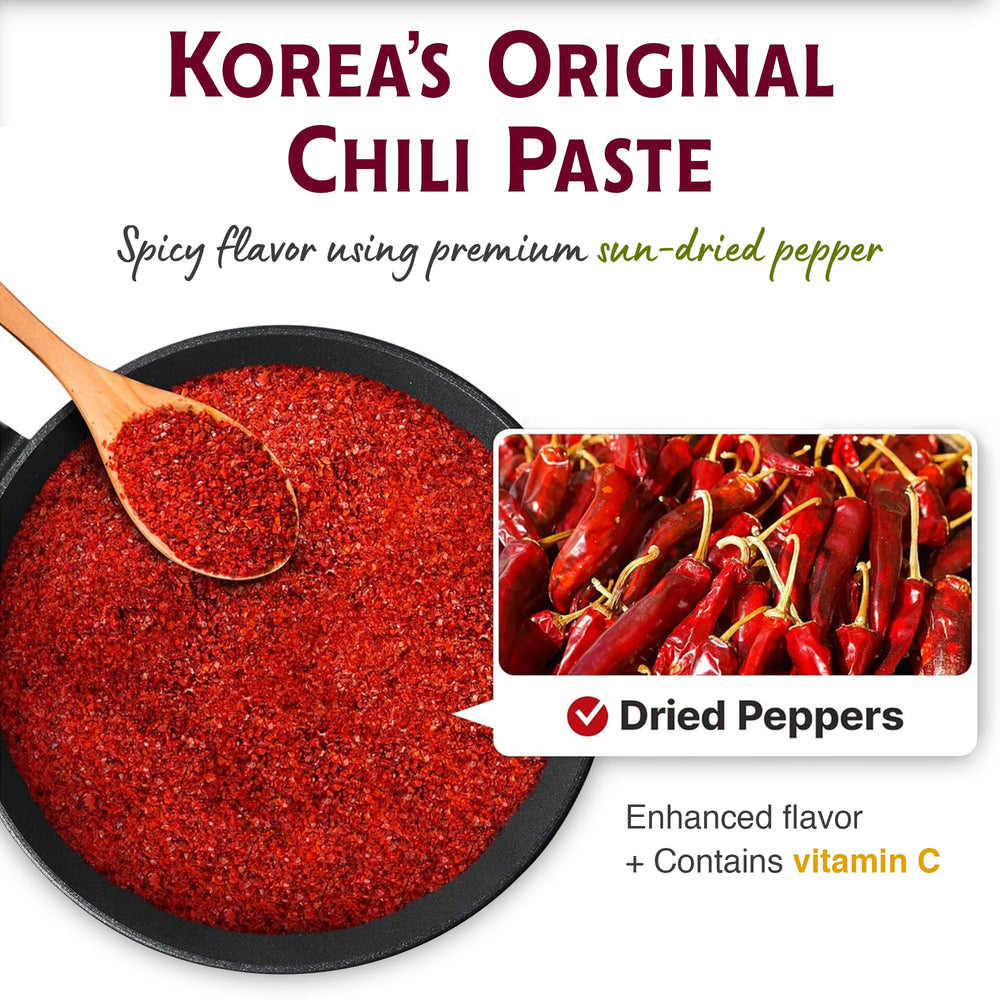 Sempio Organic Gochujang sauce streak over plate suggesting glaze and marinades.