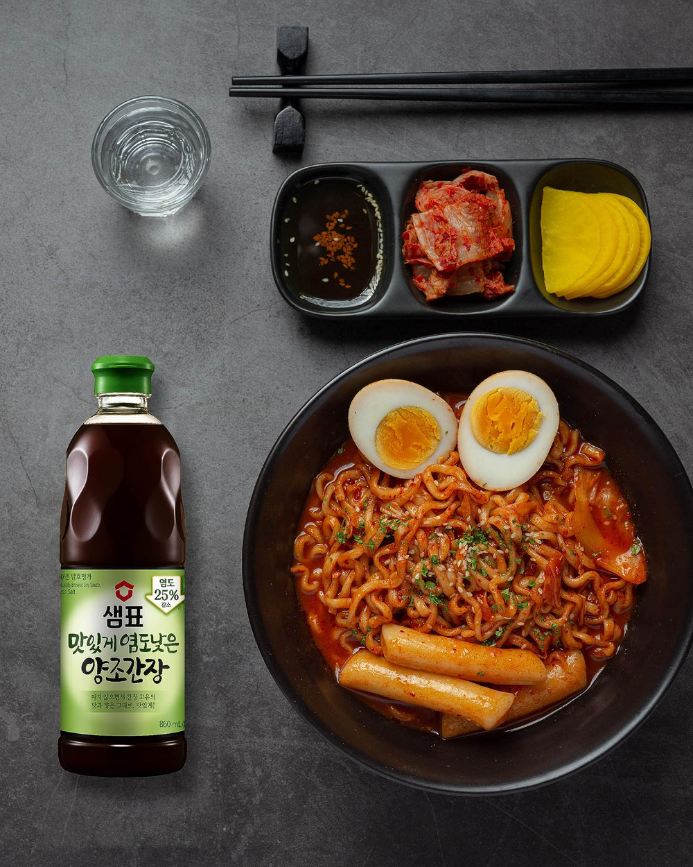 Sempio soy sauce packaging on display signals premium culinary companion.