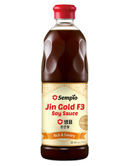 Sempio Jin Gold F3 bottle ready to glaze Korean stir-fries with rich color.