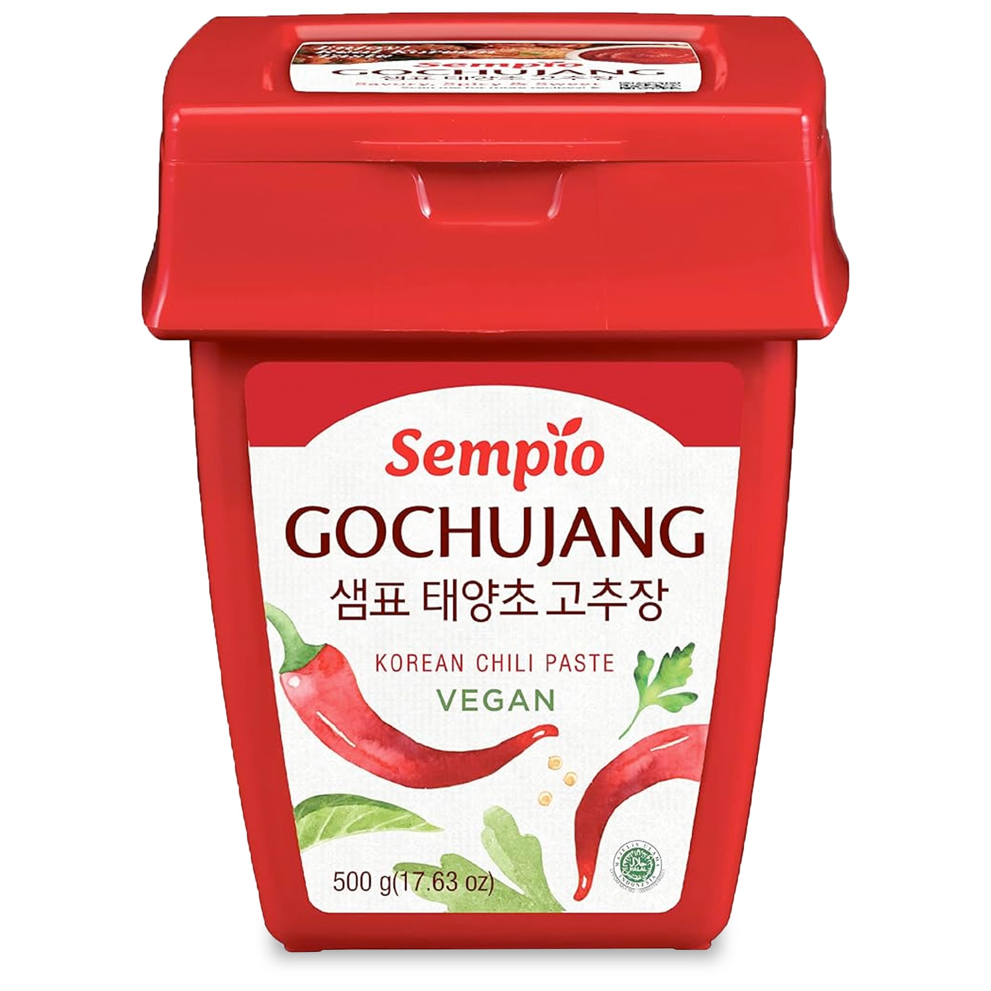 Sempio vegan gochujang jar showing mild heat for versatile cooking.