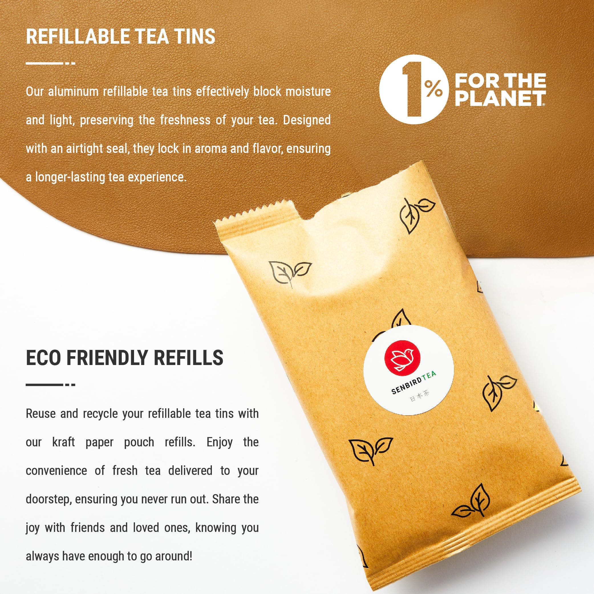 Refill pack for Senbird Genmaicha supports sustainable tea routines.