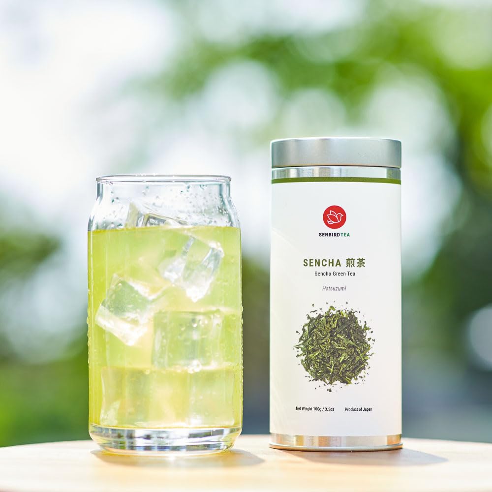 Senbird Sencha airtight tin stores tea away from moisture.