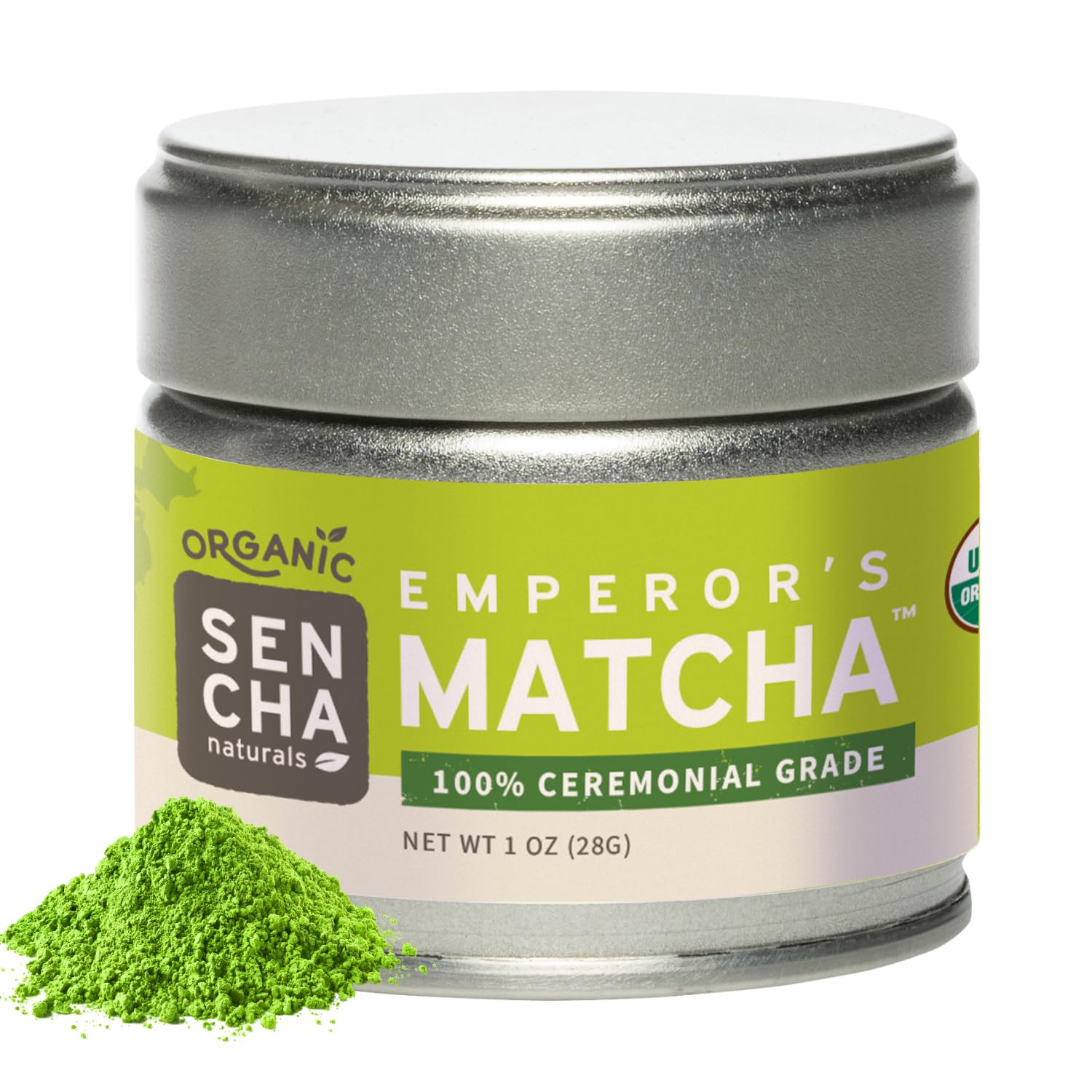 SENCHA NATURALS ceremonial-grade matcha tin front for effortless daily ritual