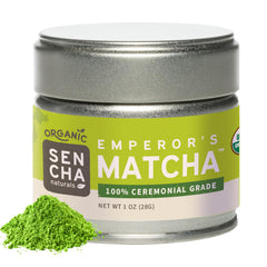 SENCHA NATURALS ceremonial-grade matcha tin front for effortless daily ritual