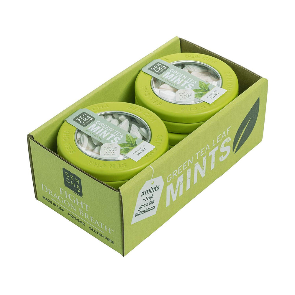 Sencha Naturals Green Tea Mints Moroccan Mint bottle promotes fresh breath with green tea extract