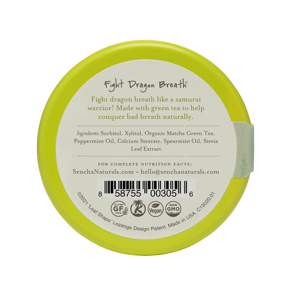 SENCHA NATURALS Green Tea Mints packaging highlights organic matcha ingredients
