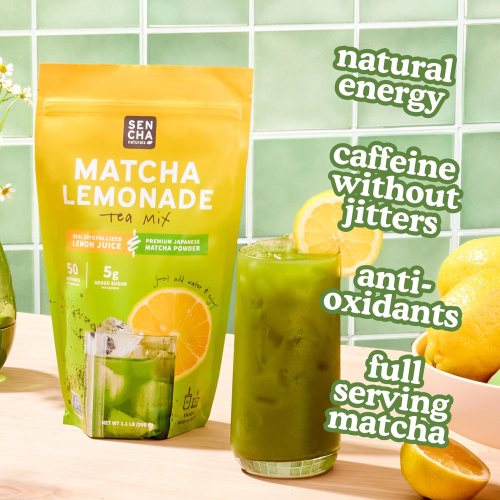 Sencha Naturals iced lemonade pitcher highlights refreshing, flavorful cold beverages.