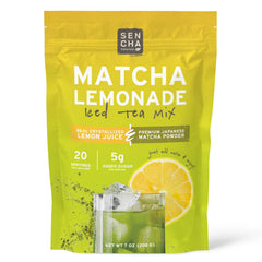 Sencha Naturals matcha lemonade mix bottle ready for iced or hot drinks.