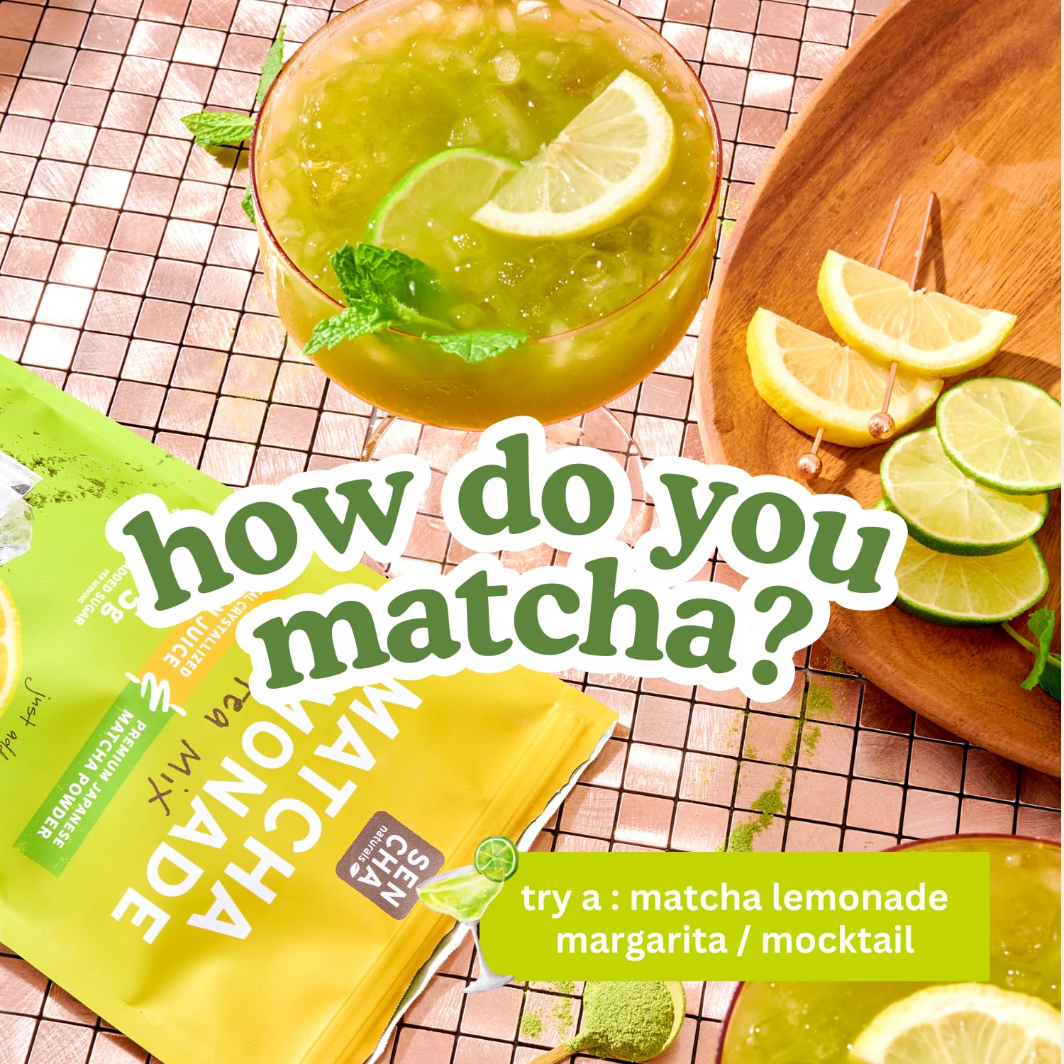 Sencha Naturals matcha powder scoop image suggests easy measuring and consistency.