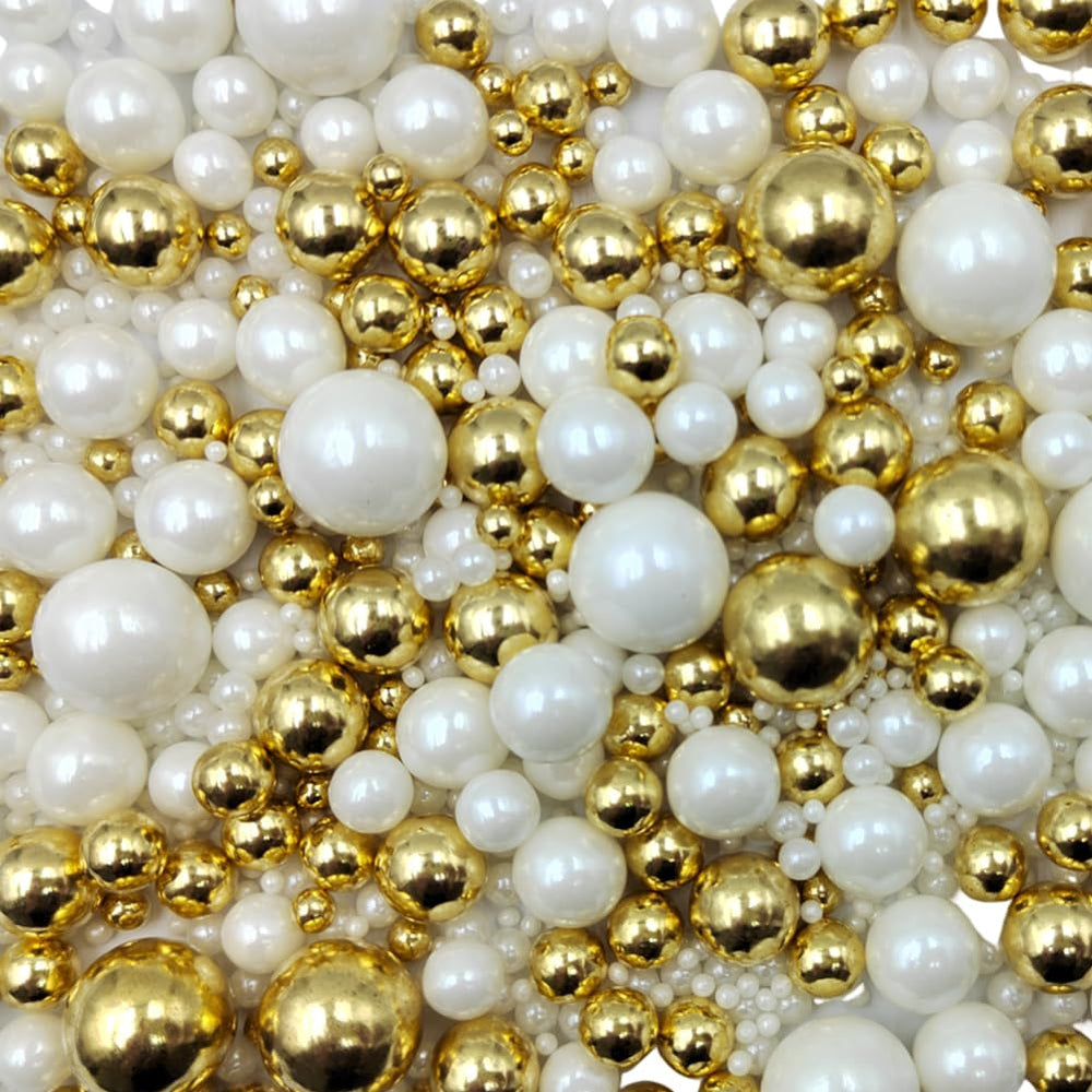 Senchanting white gold pearl sugar sprinkles bottle for elegant dessert decoration.