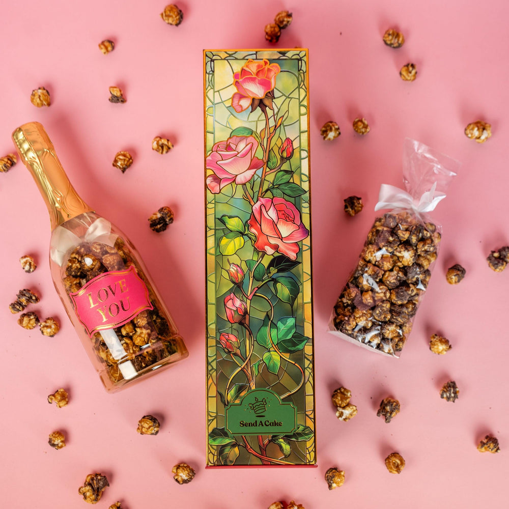 Faux sparkling champagne canister from Send A Cake adds classy celebration touch.