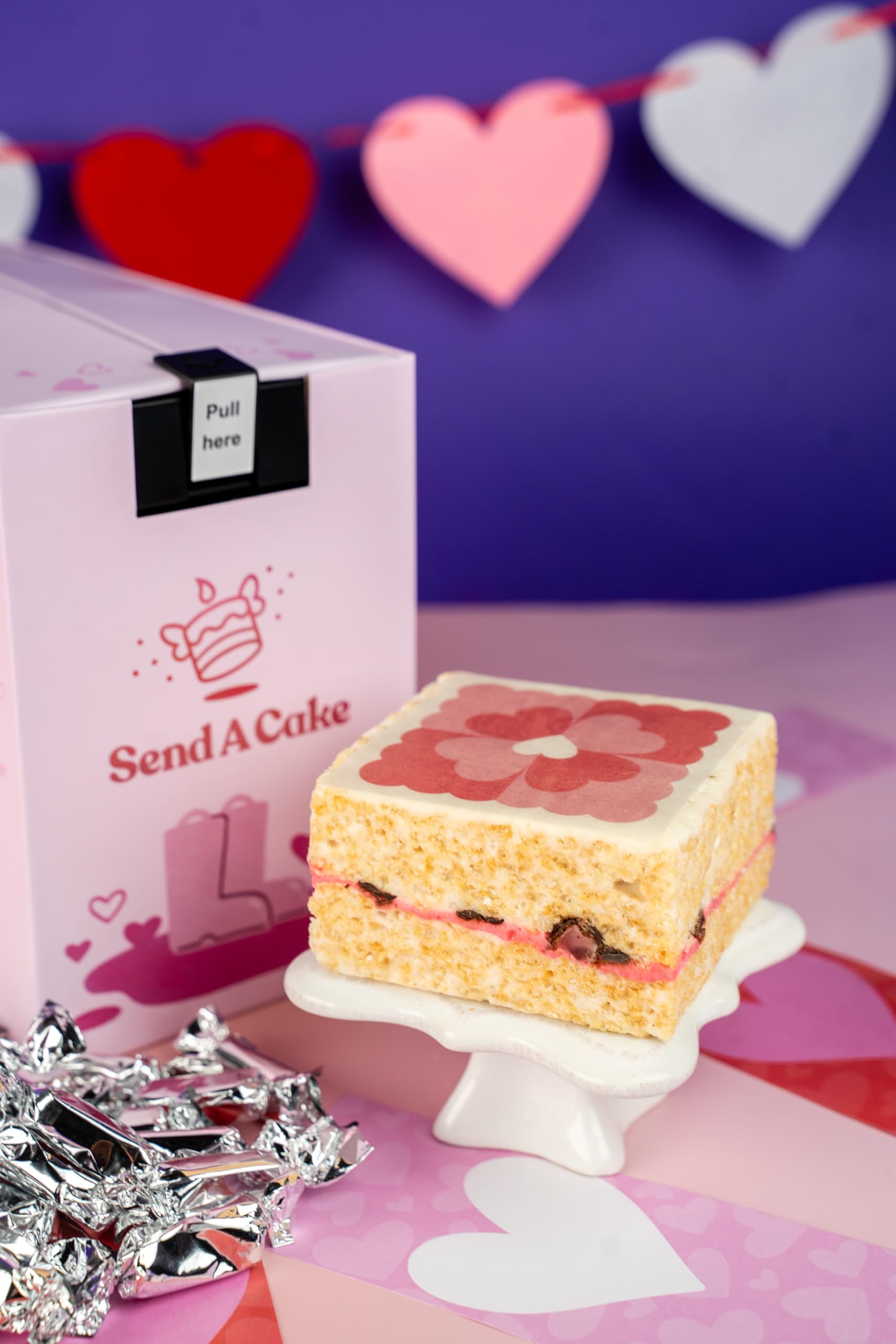 Send A Cake raspberry chocolate crispy treat delivers bakery flavor.