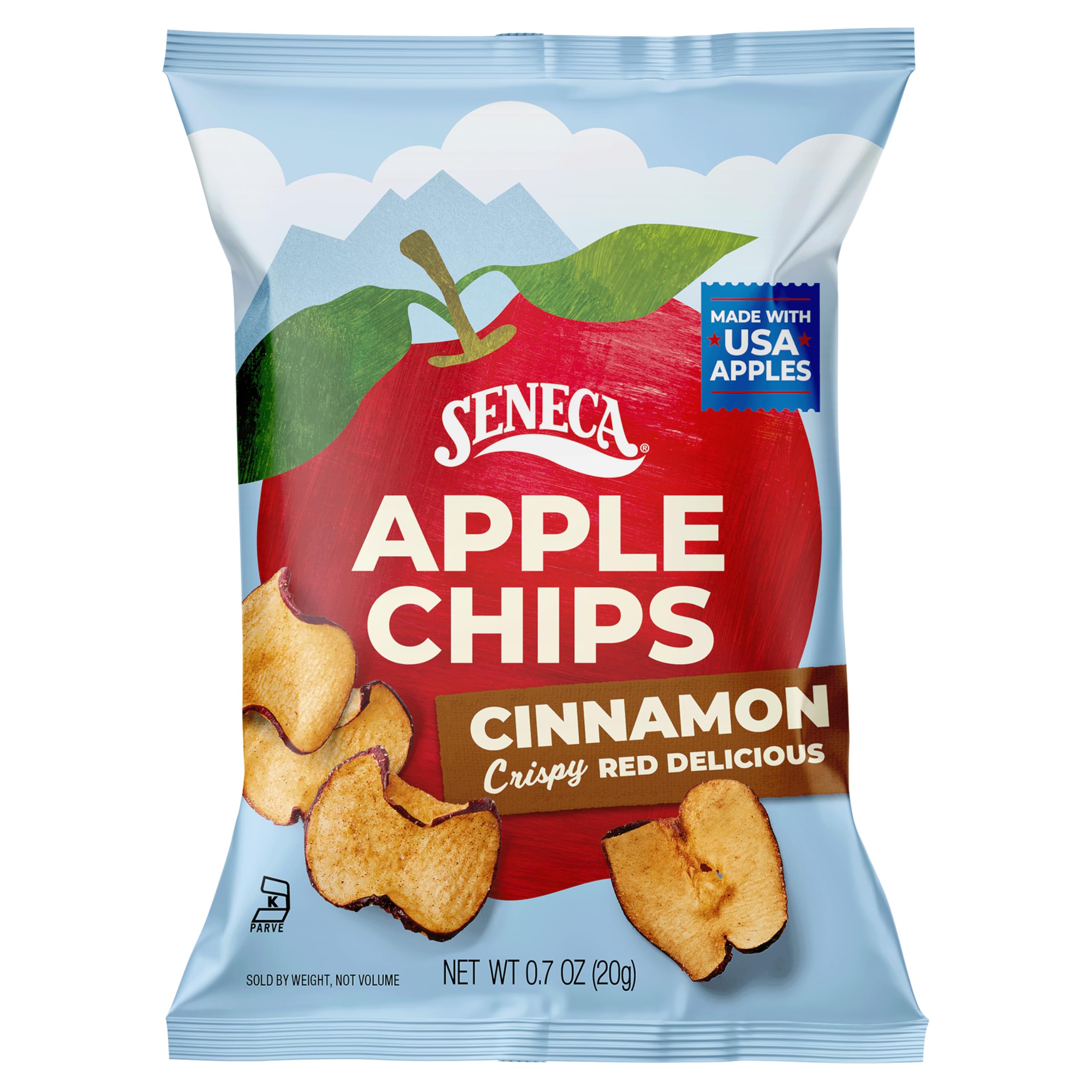 Seneca Cinnamon Apple Chips originating in Yakima Valley, USA, for authentic flavor.