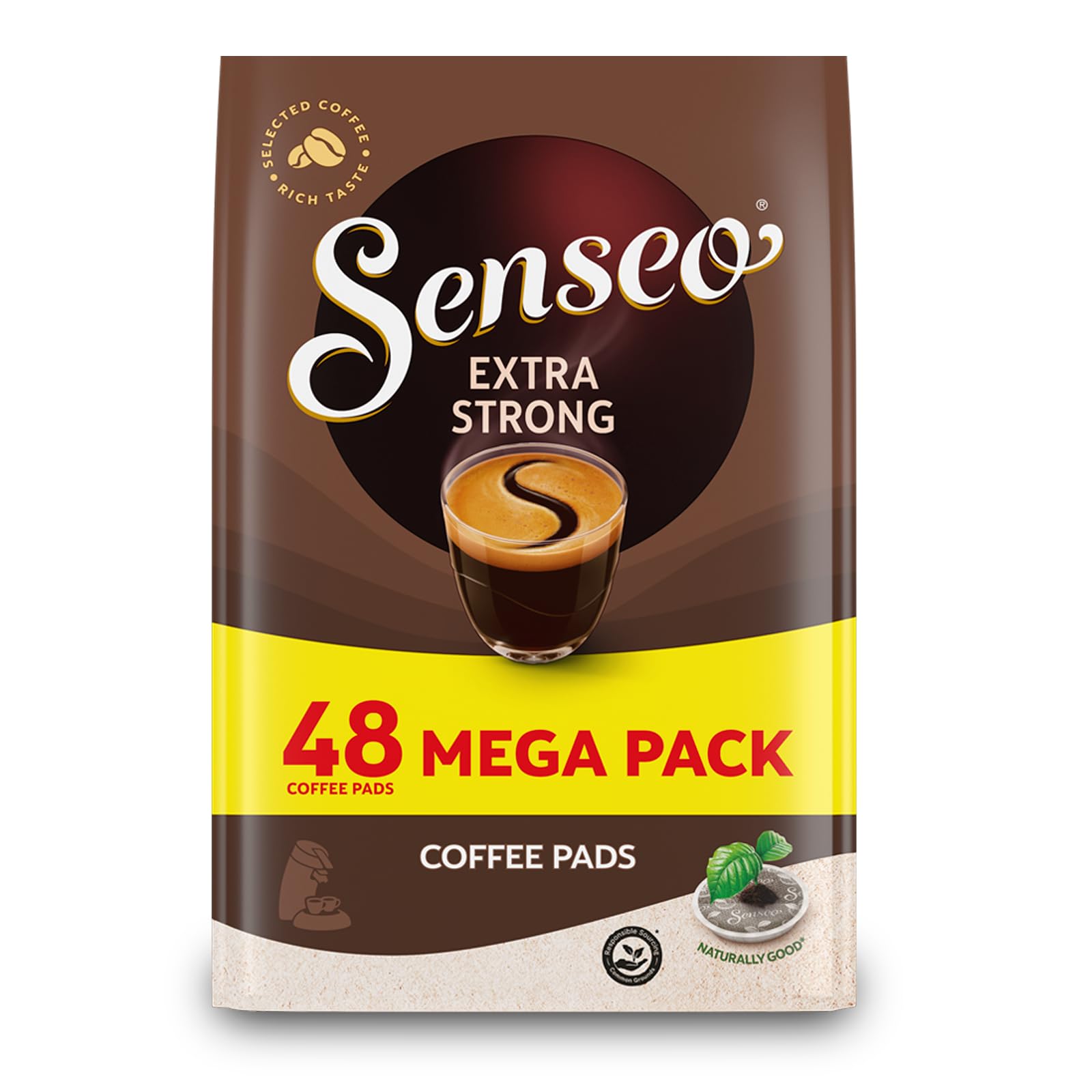 Senseo Extra Strong coffee pods pack front for daily home or office use.