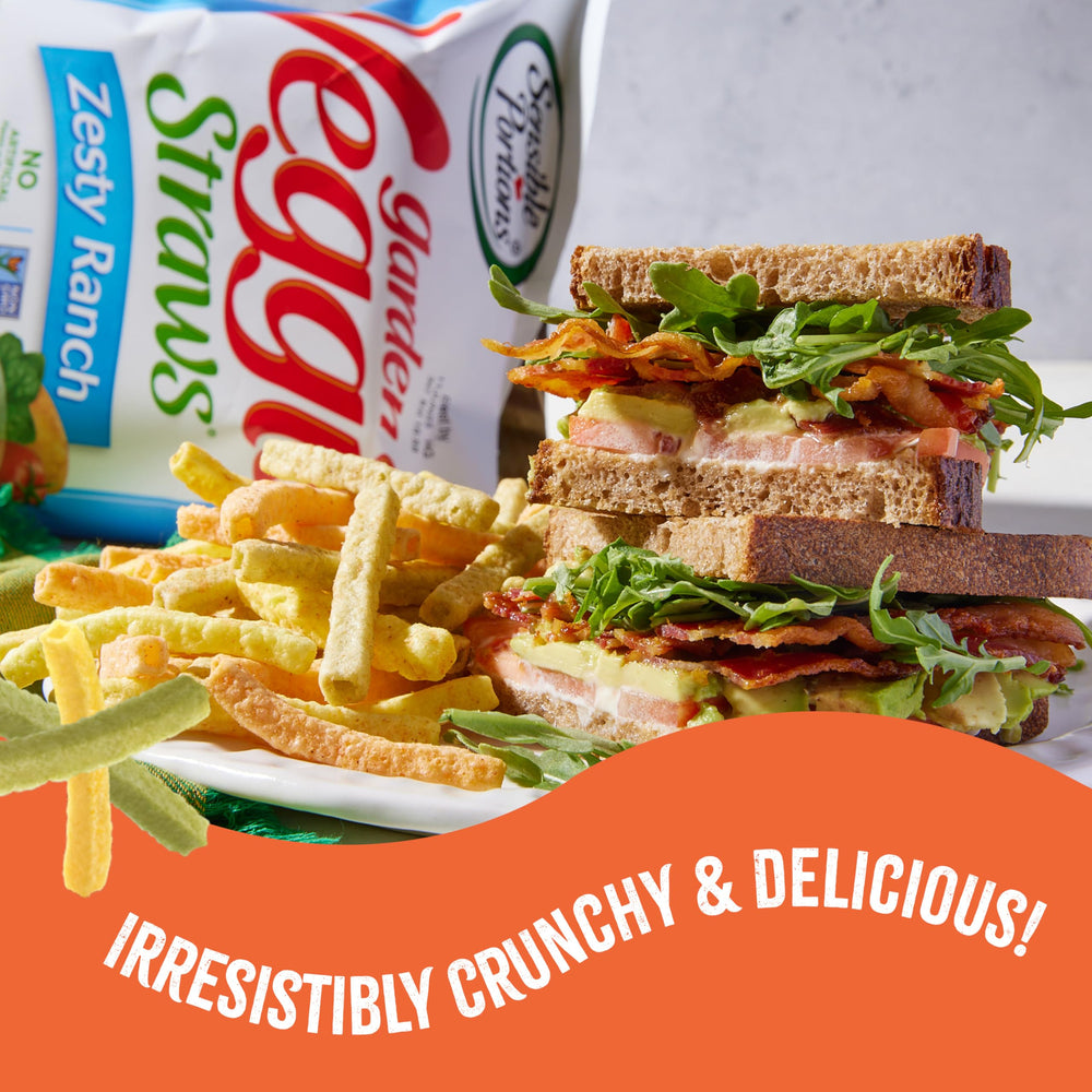 Sensible Portions airy, crunchy texture highlighted in veggie straw snack.