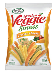 Sensible Portions Garden Veggie Cheddar Straws in a 6oz bag, crispy and flavorful.