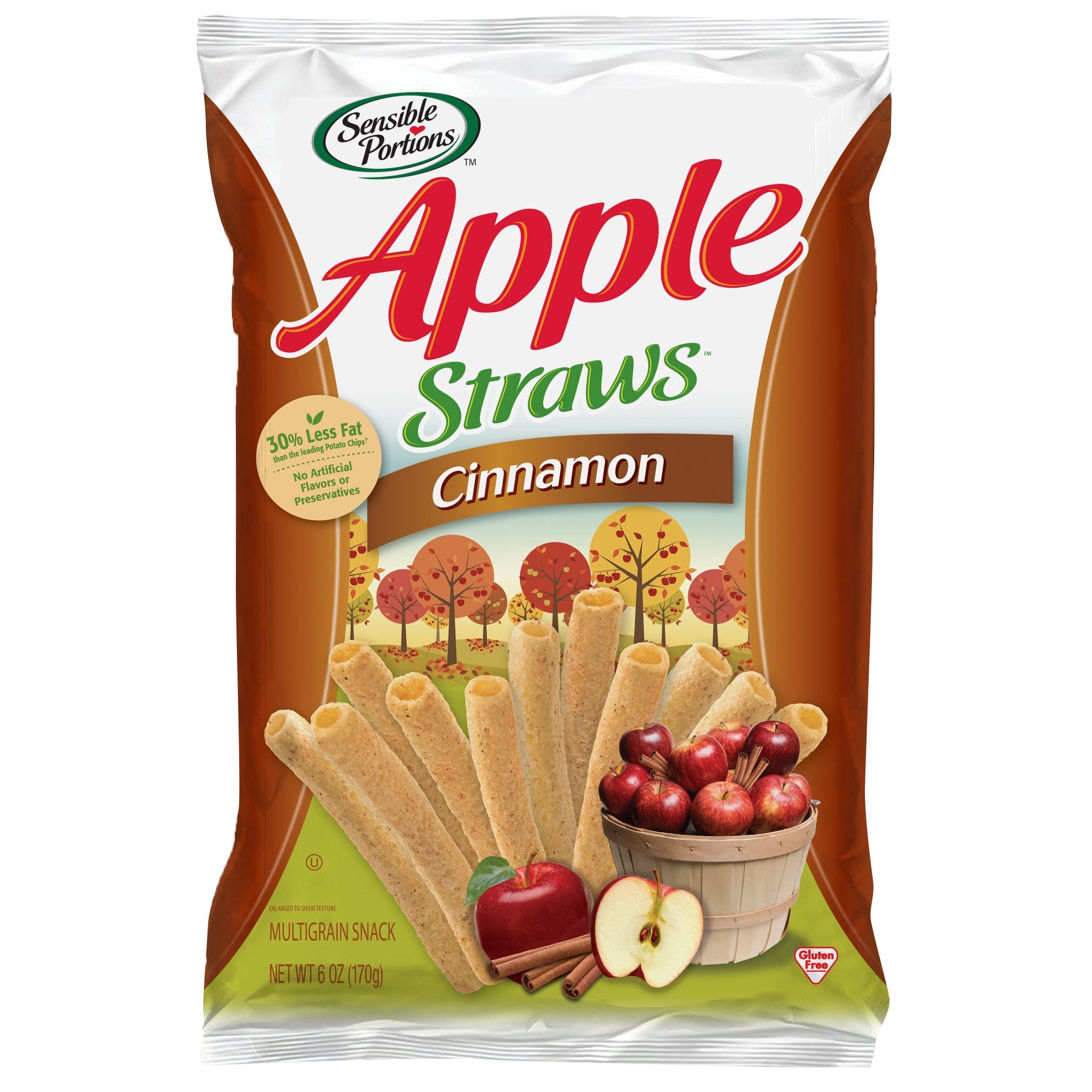 Sensible Portions Garden Veggie Cinnamon Straws bag closeup, tasty on-the-go snack with cinnamon flavor.