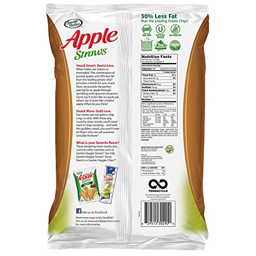 Sensible Portions Garden Veggie Cinnamon Straws crunch shot, gluten-free and kosher for versatile snacking.