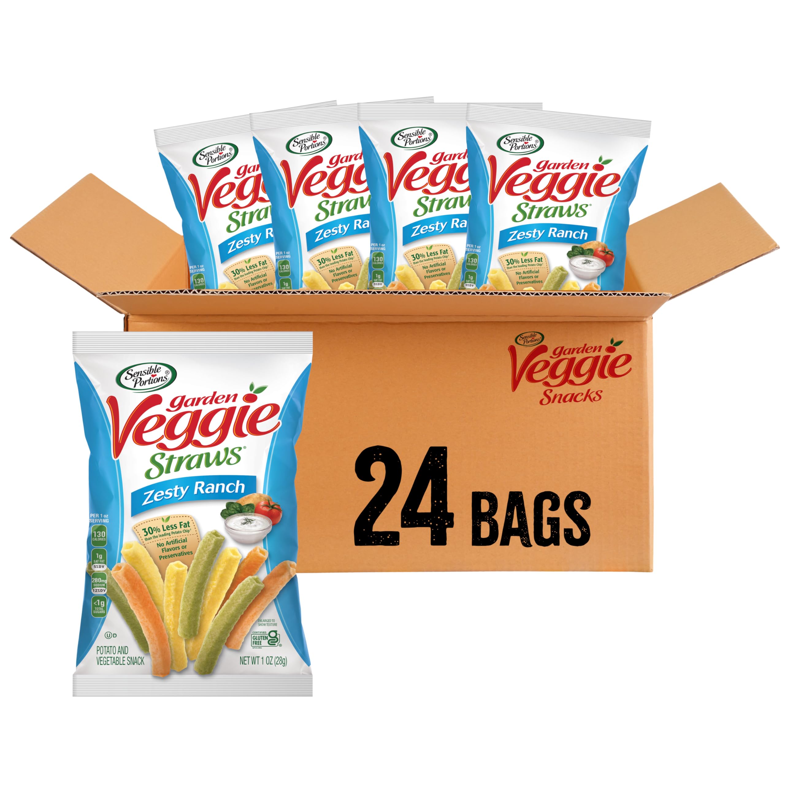 Sensible Portions garden veggie snacks ranch veggie straws 24-pack, convenient on-the-go snack.
