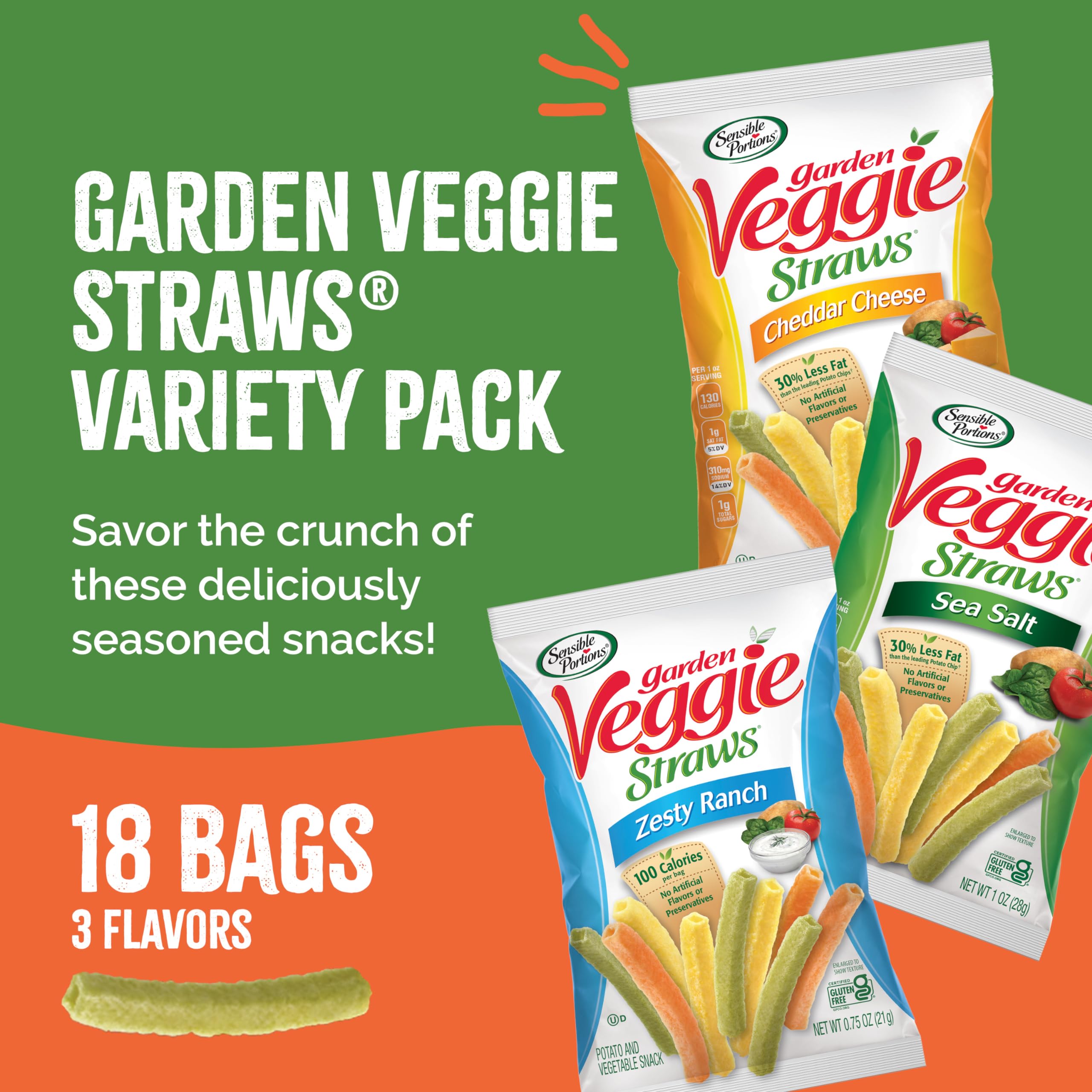 Sensible Portions Garden Veggie Snacks cheddar cheese flavor for snack-time versatility