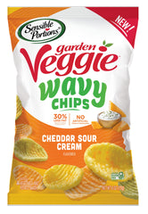 Sensible Portions Garden Veggie Wavy Cheddar Sour Cream bag, snack-worthy crunch
