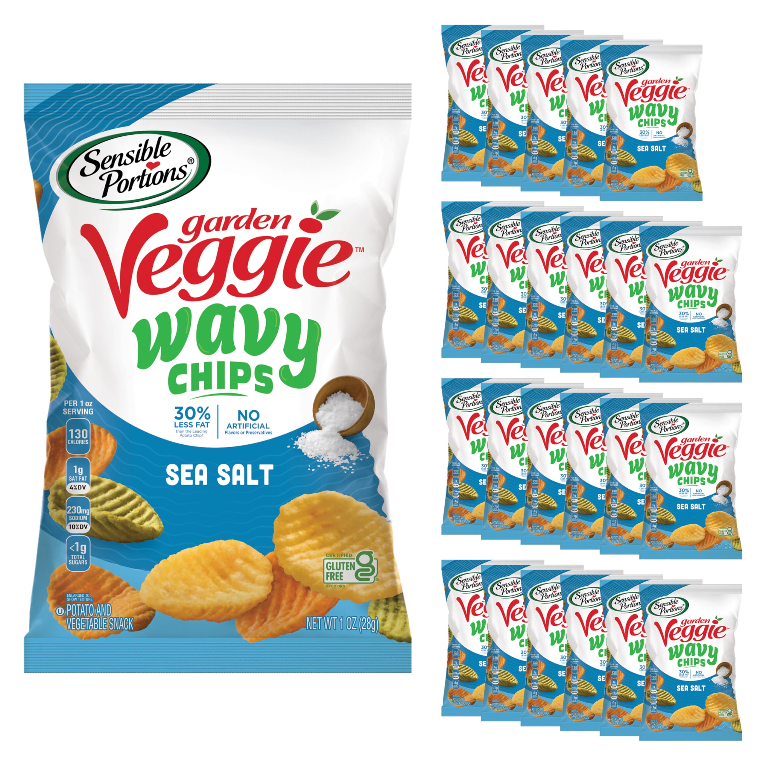 Sensible Portions Garden Veggie Wavy Chips sea salt bag for on-the-go snacking