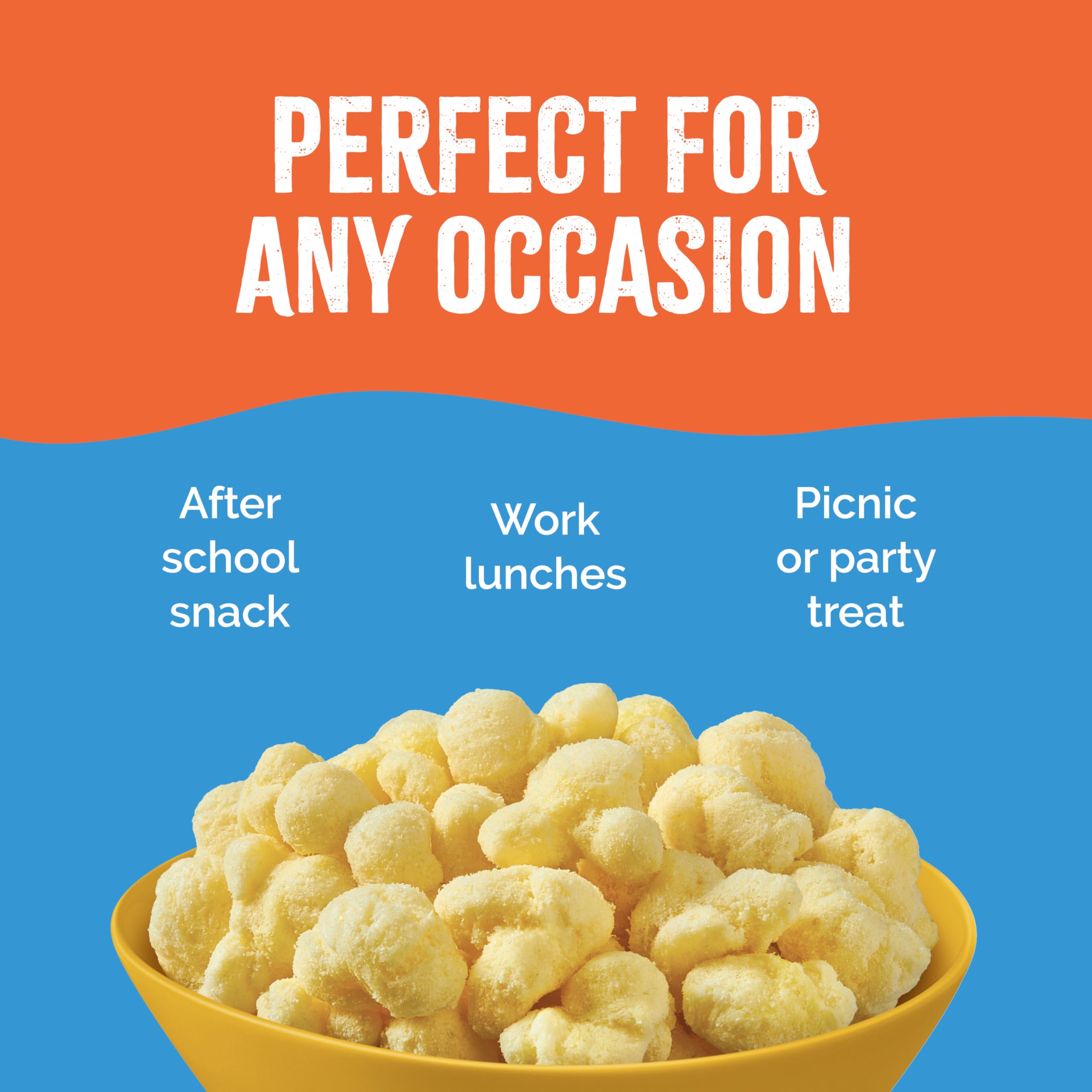 Sensible Portions Veggie Puffs in a lunchbox scene, kid-friendly snack.